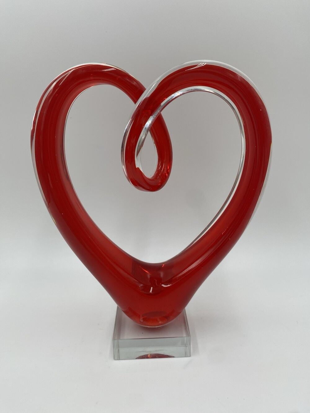 Leonardo Glass Heart Sculpture Home Decor 8.5” Tall Love Modern Art Crystal Red